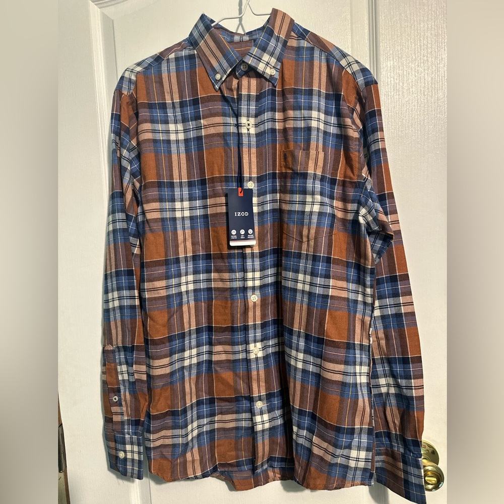 🎀Izod Blue and Brown Casual Button Down Shirt